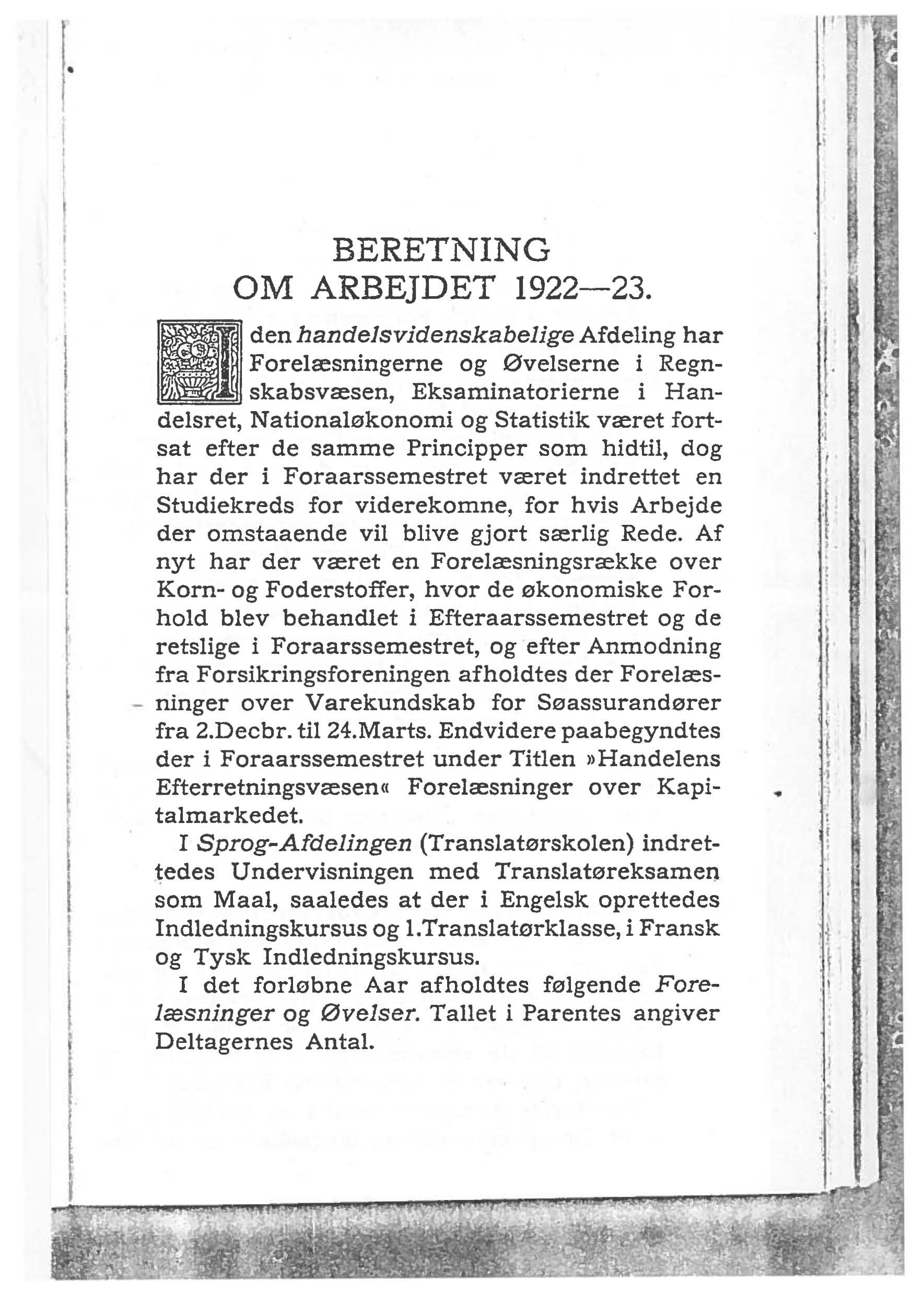 ' BERETNNG OM ARBEJDET 1922-23.