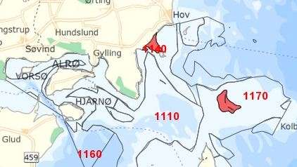 13 1140 Vadeflader Figur 6. Udbredelse af naturtype 1140 Vadeflader i Habitatområde H 52 Horsens Fjord, havet øst for og Endelave /1/.