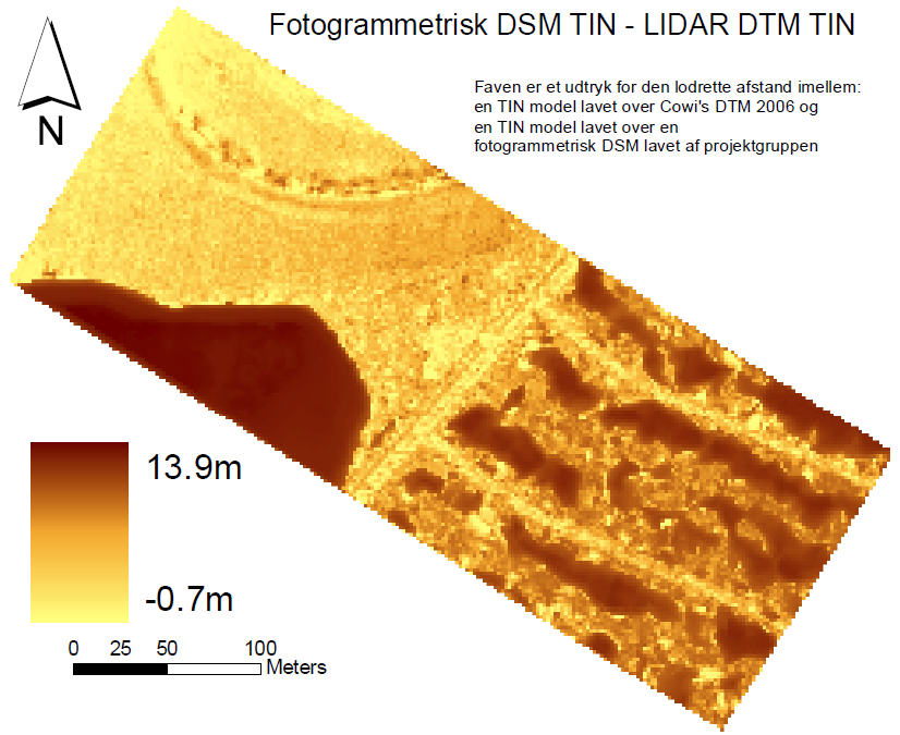 5 Fase 4 Vurdering af forskellige kortlægningsmetoder Kort 21 Rasteranalyse af forskellen imellem den fotogrammetriske DSM og COWIs LiDAR DTM.
