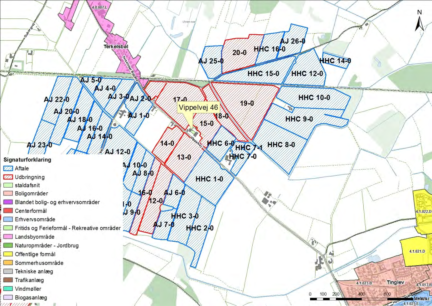 Kort 3. Byzone. Tabel 3. Afstandskrav til kommuneplaner/lokalplaner/nabobeboelse - 6.