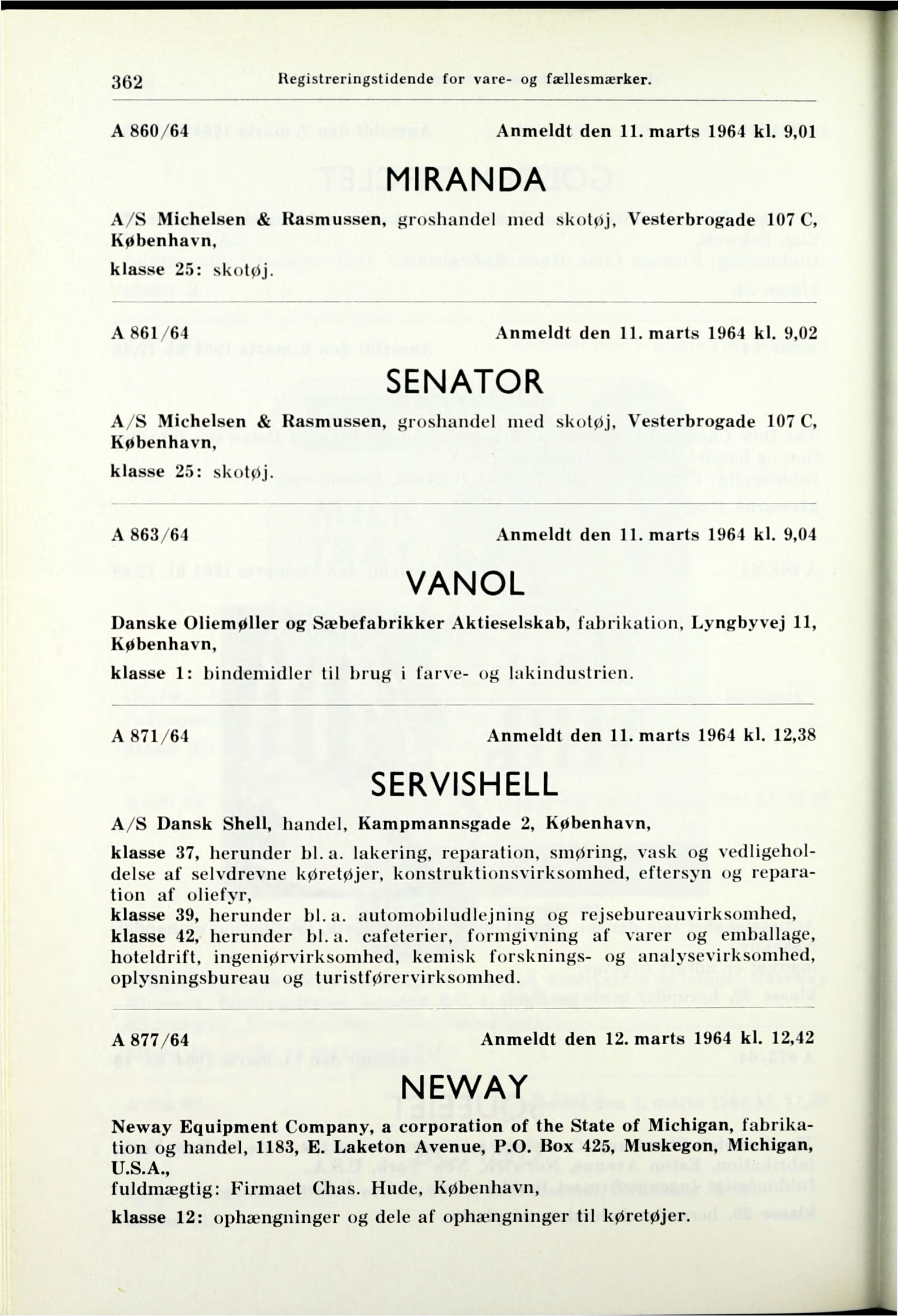 302 Registreringstidende for vare- og fællesmærker. A 860 /64 Anmeldt den 11. marts 1964 kl.