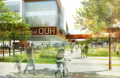 NYT OUH I dag er det en bar mark, men i 2022 slår Odenses nye supersygehus Nyt OUH dørene op.