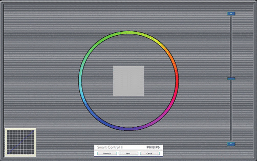 3. Billedoptimering Første Color Calibration (Farvekalibrering)- skærm Eco Power (Strømbesparingsmenuen) Previous (Foregående) knappen er deaktiveret,