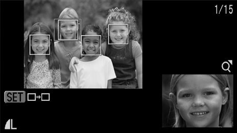 (Hvis du har zoomet ud eller ind på et registreret ansigt, vender rammens størrelse tilbage til den oprindelige ansigtsstørrelse).