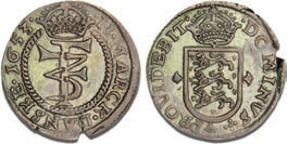 18 VF 1+ 4 mark / krone 1657, H 92, S 30, Aagaard 66.1, Dav. 3572, ex.