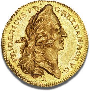reverskomposition hører til blandt de smukkeste danske guldmønter 4,000 30,000 111 Unc-EF 0-01 Dukat 1748, H 15, S 2, F 277, ex.