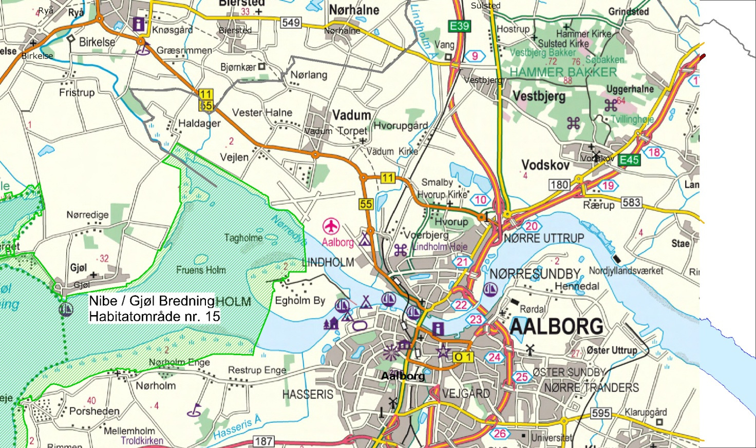 område 15 og Fuglebeskyttelsesområde nr. 1), mens det mod øst grænser op til Aalborg Bugt (Habitatområde nr. 14 og Fuglebeskyttelsesområde nr. 2).