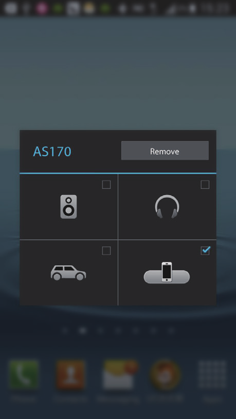 Når forbindelsen er oprettet, vises et andet Bluetooth-ikon øverst på skærmbilledet, og AS130 bipper to gange. 2 Afspil lyd på din Android-enhed. Lyden kommer ud via dockingsystemet.