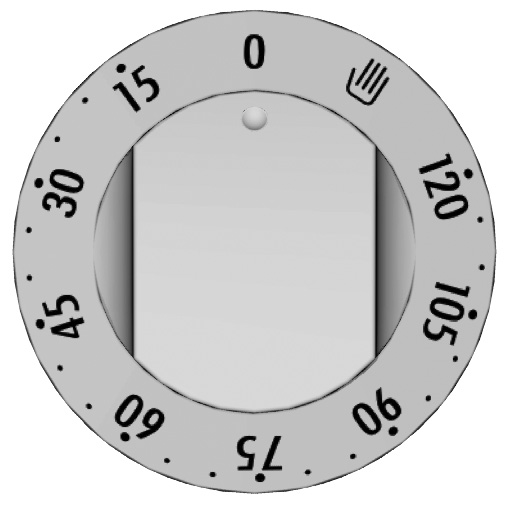 Minutur med automatisk slukning 120 minutter Minuturet med automatisk slukning kan indstilles fra 0 til 120 minutter. Drej drejeknappen med uret, indtil den står på den ønskede nedtællingstid.