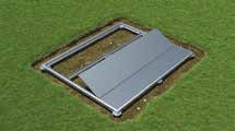 Med aluminium gulvramme (tilbehør) kan redskabsrummet monteres på ujævne overfl ader og sikres med jord ankre.