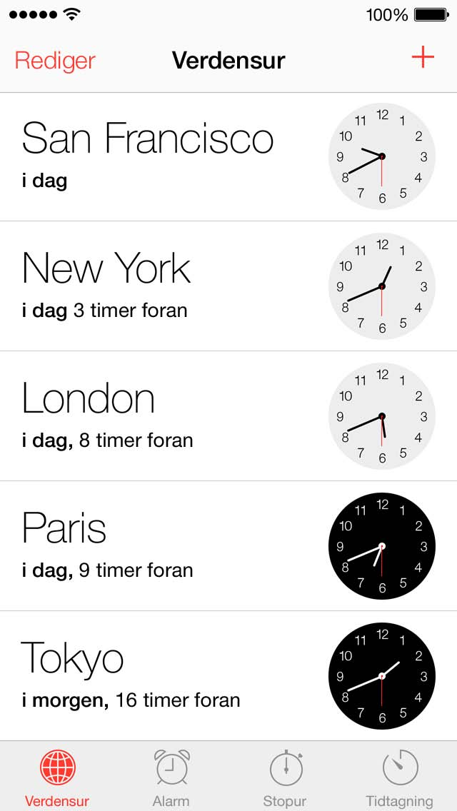 Tilføj andre ure for at vise tiden i andre vigtige byer og tidszoner.
