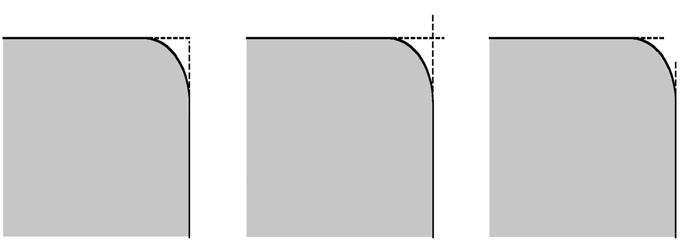 Værdien i feltet "TIL" skifter afhængigt af tilstanden af softkey-tasten LUK KONTUR. Indtast overgangsbuens radius med de numeriske taster. Indtast radiustypen (normal, inverteret).