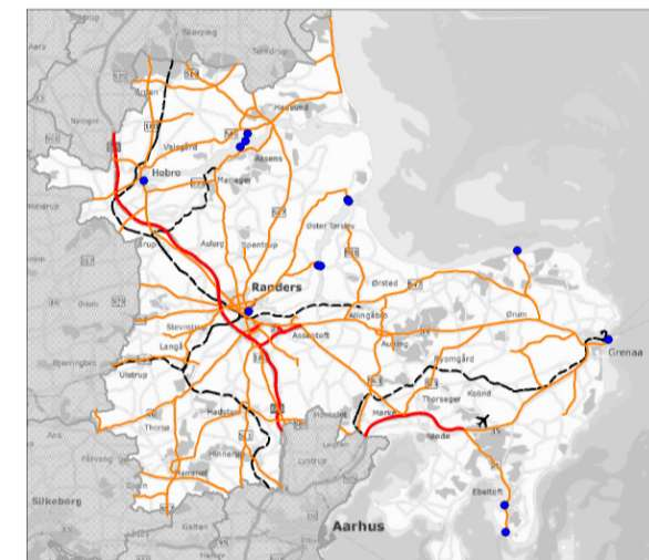 Infrastrukturen Kort 2: Infrastruktur Kortet viser den overordnede infrastruktur i området, når det gælder trafikhavne, trafiklufthavne, jernbanenettet og større vej, herunder også motor- og
