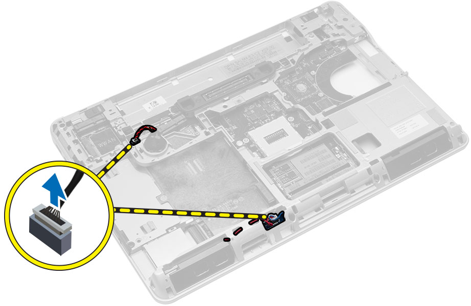 3. Frakobl knapcellebatteriet og højttalerkablerne fra systemkortet. 4.