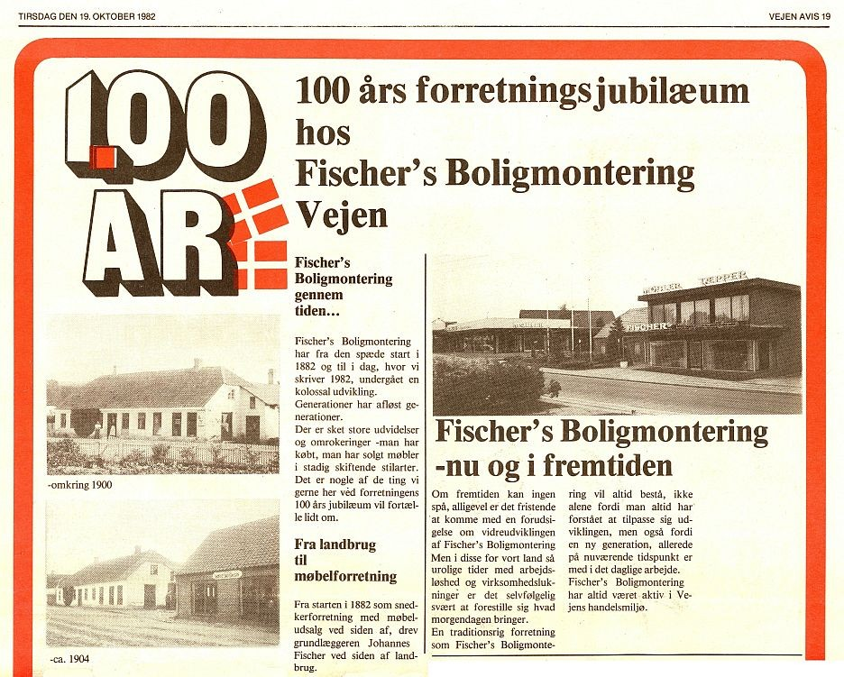 .. Fischer's Boligmontering har fra den spæde start i 1882 og til i dag, hvor vi skriver 1982, undergået en kolossal udvikling. Generationer har afløst generationer.