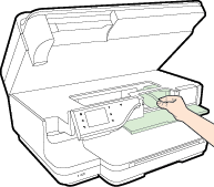 Hvis der stadig er papir inde i printeren, skal du kontrollere, at holderen har flyttet sig ud til højre i printeren, fjerne eventuelle papirstykker eller krøllet papir og trække papiret ud mod dig