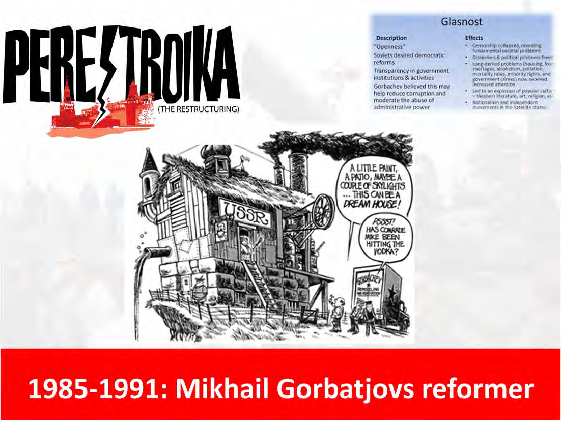 Gorbatjov: Opnår støtte til at forsøge at reorganisere Sovjetunionens økonomi, herunder skulle resurser frigøres fra militæret.