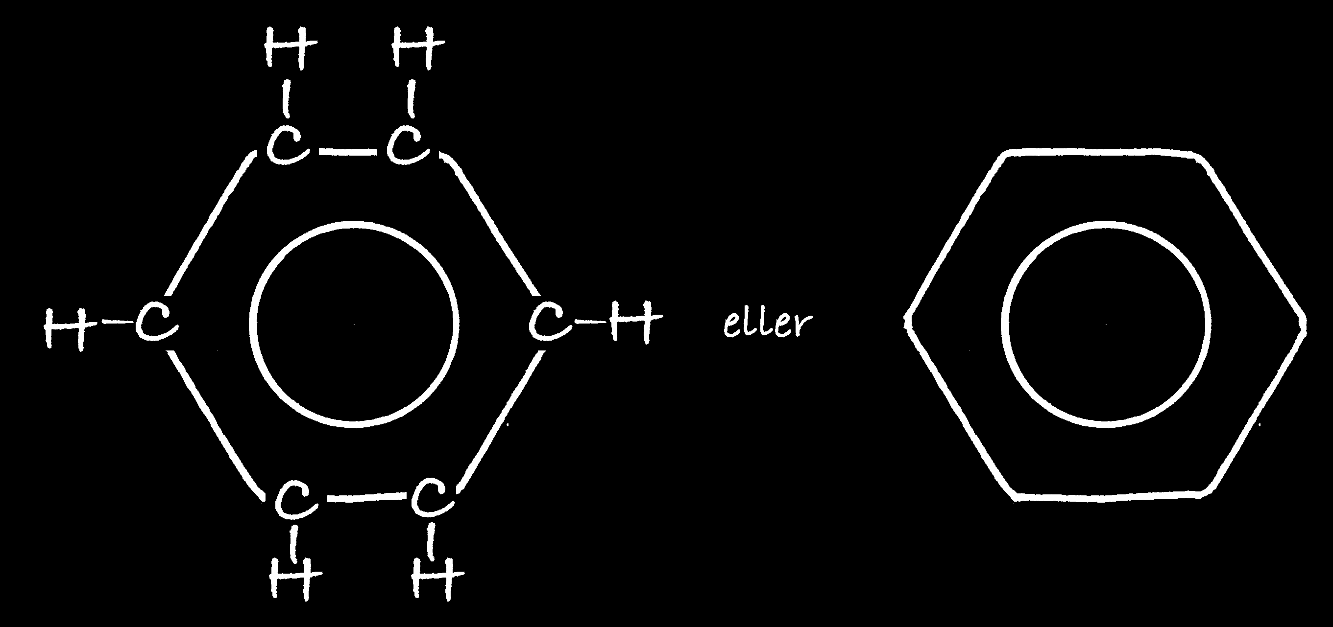 Figur 9.2 Benzen-ringen. Benzen 6 6, som er vist på figuren er den simpleste forbindelse, som indeholder en aromatisk ring.