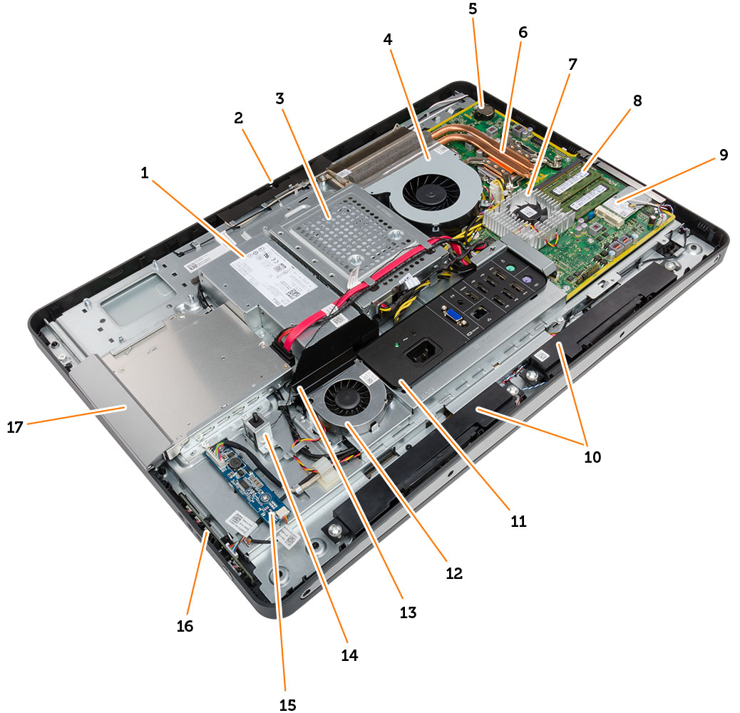 Sådan fjernes og installeres komponenter 2 Dette afsnit har detaljerede oplysninger om, hvordan computerens komponenter fjernes eller installeres. Systemoversigt Figur 1.