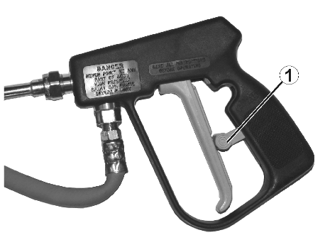 væsker under tryk og oversprøjtning med sprøjtevæske, hvis sprøjtepistolen aktiveres utilsigtet! Fig. 68 Sørg for at sikre sprøjtepistolen mod utilsigtet sprøjtning ved hjælp af låsemekanismen (Fig.