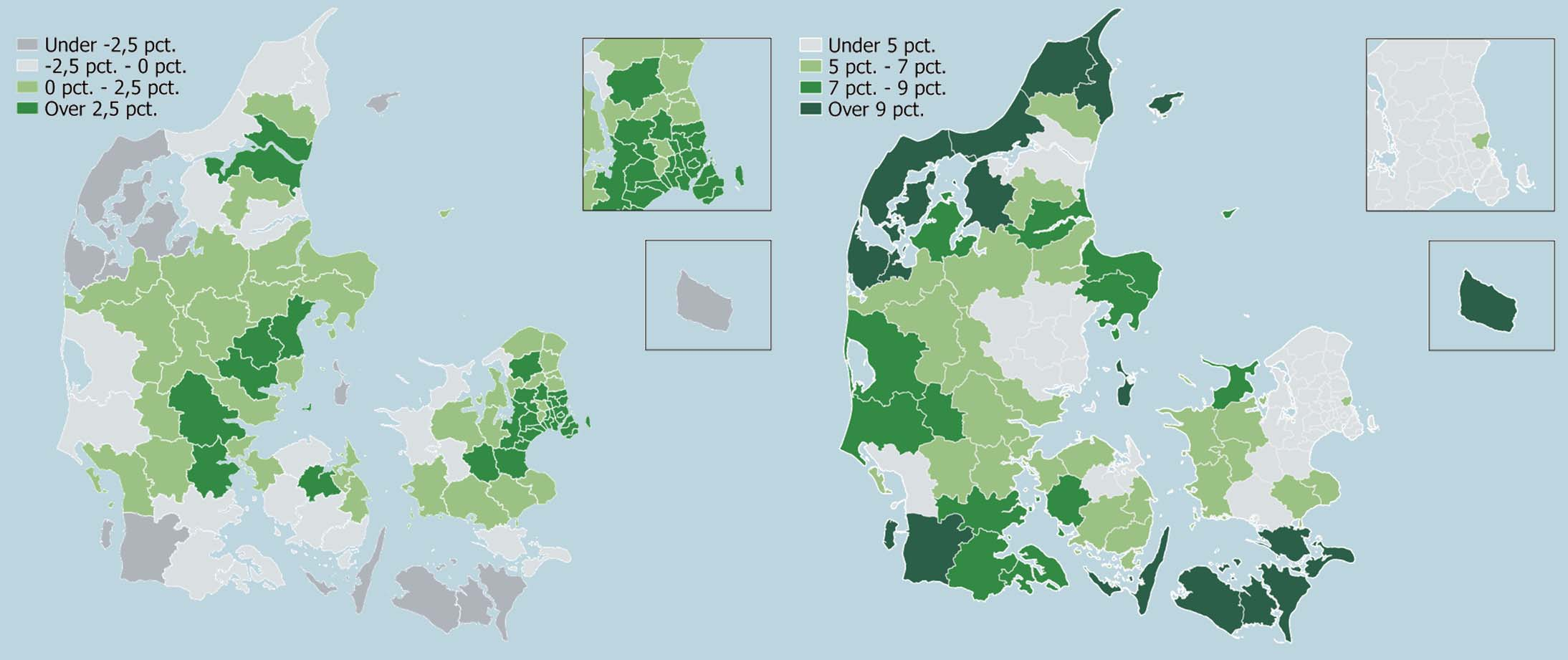 Danmark vokser skævt Befolkningstilvækst fra 2011 til 2015