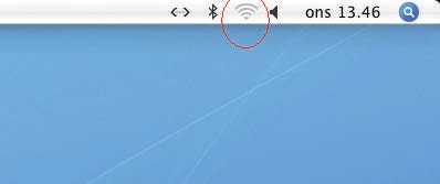 Mac OS X -Tiger / Leopard / Snow Leopard / Lion Klik på ikonet for Airport øverst i højre hjørne.