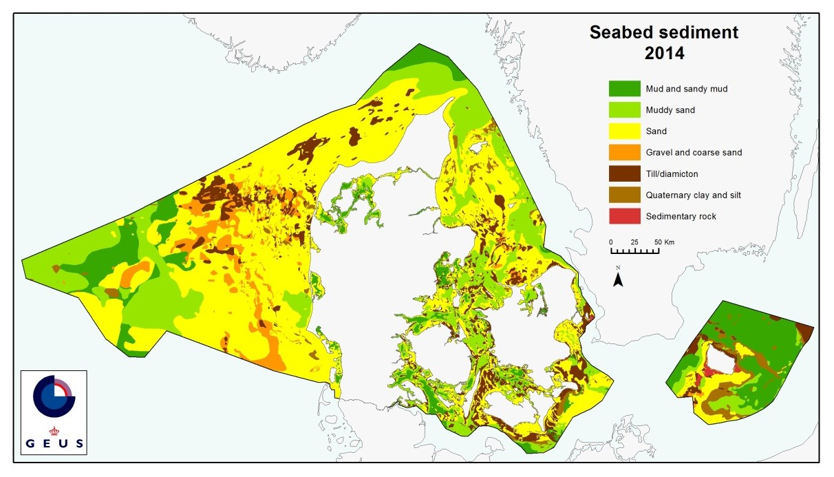 GEUS har opstillet en geologisk model for dette område (Figur 2-2) der vil danne grundlag for karakteriseringen og forståelsen af de marine habitater i undersøgelsesområderne.