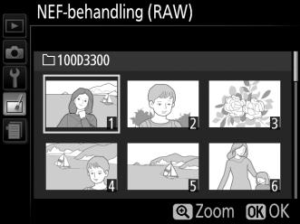 NEF-behandling (RAW) Knappen G N retoucheringsmenu Opret JPEG-kopier af NEF (RAW)-billeder. 1 Vælg NEF-behandling (RAW).