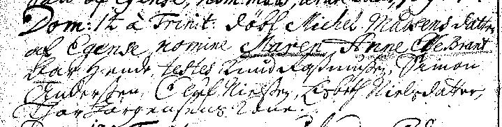 KB Norup (Lunde/Odense) 1731 op 332 datteren Karen døbt 24/6 Fest: Johannes Baptist: døbt Michel Madsens Datter af Egense, nomine Karen