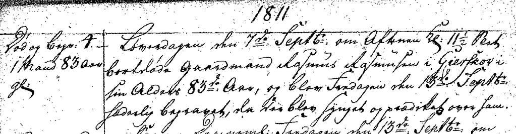 Kirsten Nielsdtr i Gierskov 17 Jul 1781 pg 183 (2) HUSB: Rasmus Rasmussen gmd (dod - 8 Oct 1811 pg 366 (2) (=2.