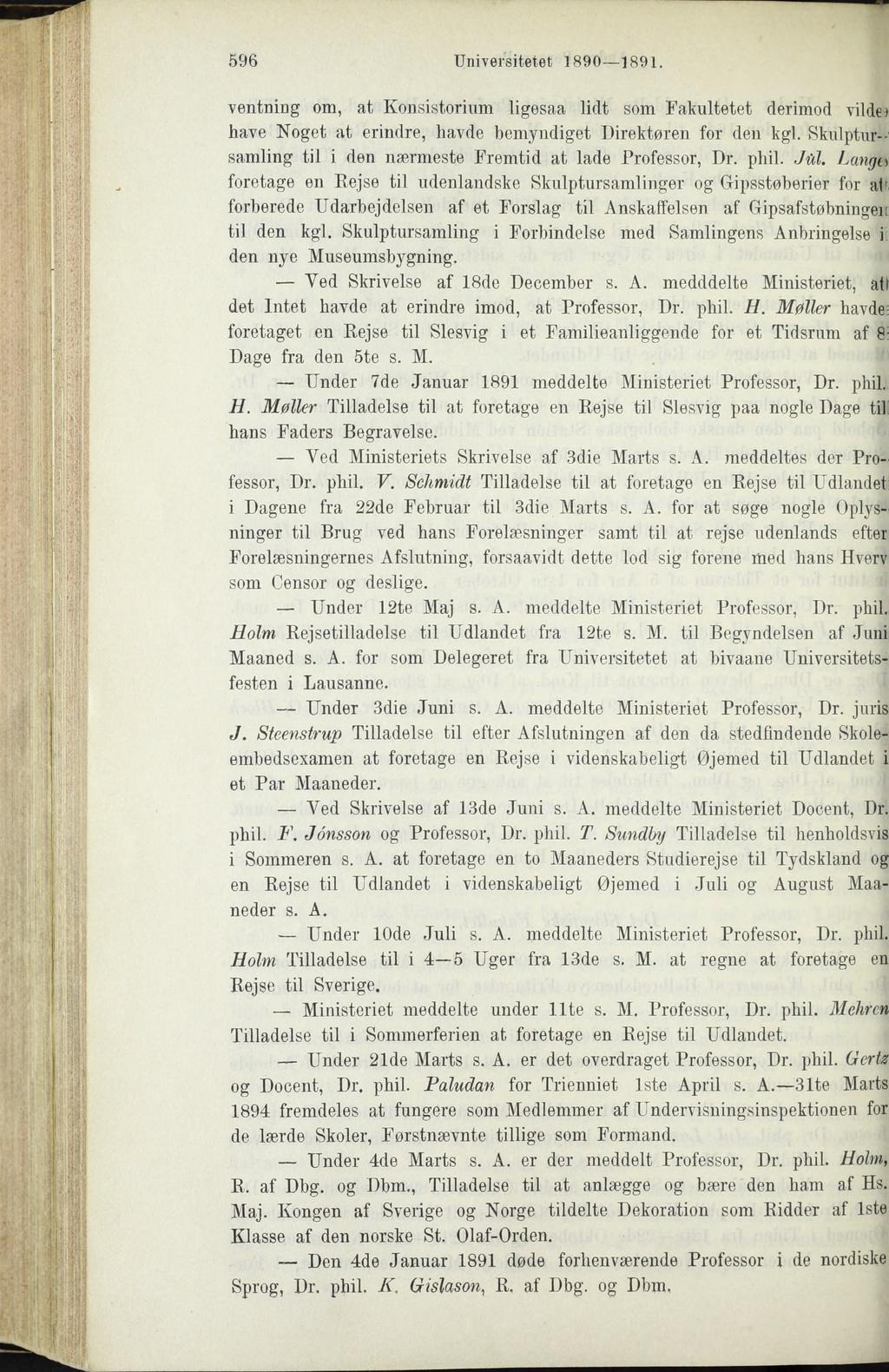 596 Universitetet 1890 1891. ventning om, at Konsistorium ligesaa lidt som Fakultetet derimod vilde) have Noget at eriudre, havde bemyndiget Direktøren for den kgl.
