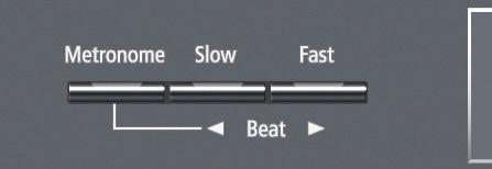 3. Vælg part ved at trykke på [Left]-knappen, [Right]-knappen eller [Accomp]-knappen. Når lampen i knappen er slukket, er parten afbrudt. Sangens tempo 2 1.