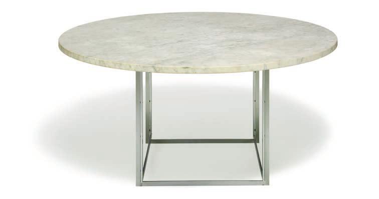 1219 POUL KJÆRHOLM b. Østervrå 1929, d. Hillerød 1980 "PK 54". Dining table with cubus frame of chromed steel. Circular top of flintrolled white/grey marble. Designed 1963.