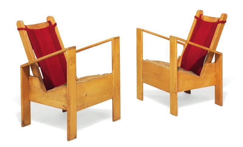 1248 1248 JEAN ROYÈRE, IN THE STYLE OF b. Paris, France 1902, d. Pennsylvania, USA 1981 A pair of oak armchairs, seats of bast.