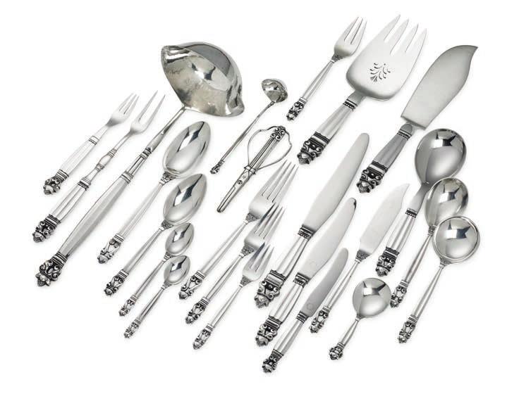 1104 JOHAN ROHDE b. Randers 1856, d. Hellerup 1935 "Acorn". Sterling silver and silver cutlery. Georg Jensen 1915-1930, 1929-1934, 1933-1944 and 1945-1951. Designed 1915.