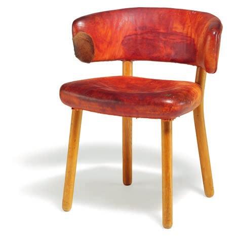 1373 VIGGO S. JØRGENSEN, HANS CHRISTIAN HANSEN b. Odense 1901, d. Hvidovre 1978 A rare chair with round ash wood legs. Seat and back upholstered with original, patinated leather.