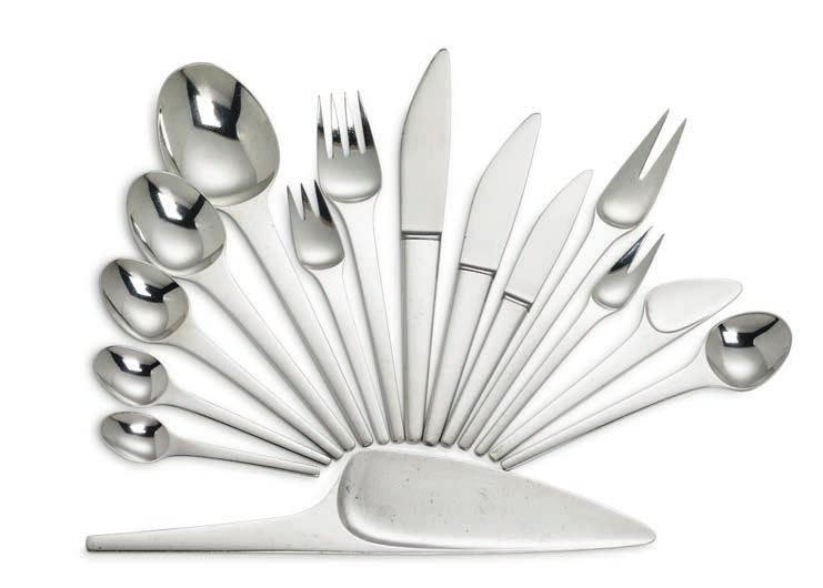 1119 1119 HENNING KOPPEL b. Copenhagen 1918, d. s.p. 1981 "Caravel". Sterling silver cutlery. Georg Jensen after 1945. Designed 1957. Weight excluding pieces with steel 2336 gr.