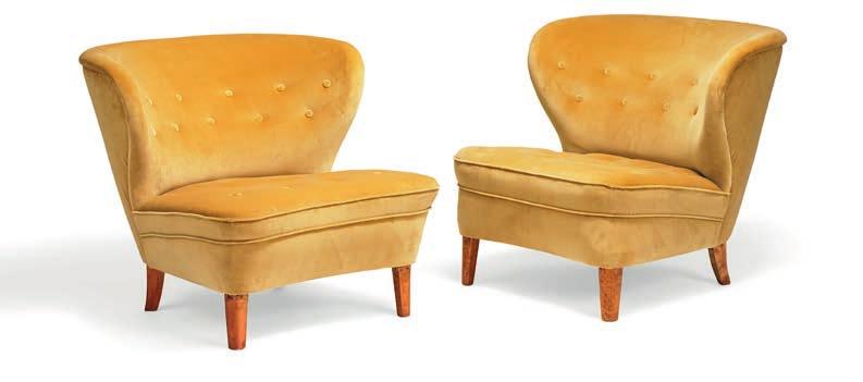 Seat and back upholstered with honey coloured plush, fitted with buttons.