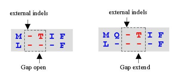 Figur 17 Disse to alignment viser, at dimer parret [ extension af et gap. Den første kolonne i denne dimer er et ekstern dimer.