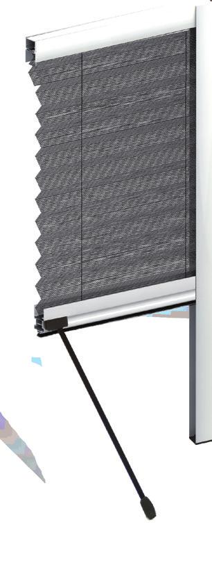 MODEL PLISSÉ SLIMLINE DØRE & VINDUE Modellen kan leveres i tre forskellige udgaver VINDUET betjenes vertikalt (tophængt), er ideel til vinduer men kan leveres op til 250 cm i højden.