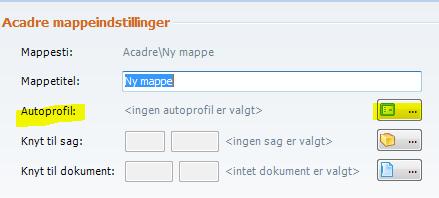 Vælg Mapper og en tilknyttet dialogboks åbner. Her er det muligt at oprette dine egne mapper med AOI funktion. Klik på knappen Ny under listen med Acadre mappeoversigt.