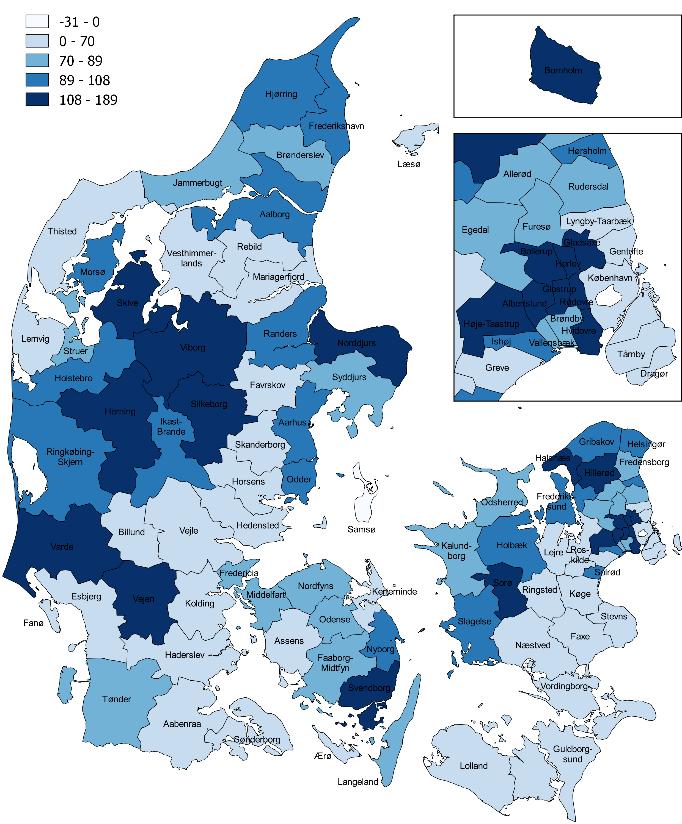 ANALYSENOTAT Stigningen i aktiviteten i psykiatrien har været størst i Region Midtjylland, både absolut og relativt betragtes jf. figur 6.
