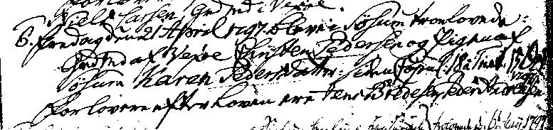 Den 28. May blev Smeden Anders Frantzen begr., alder: 42 Aar Karen Pedersdatter 1775 KB Ølstykke 1775 op 38 nr 1 Karen døbt 29/1 Dom: 4.