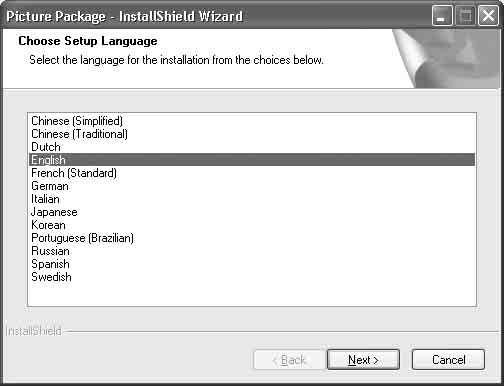 Windows 2000/Windows XP: Log på som administrator for at udføre installationen. 5 Vælg sprog for det program, der skal installeres, og klik på [Next].