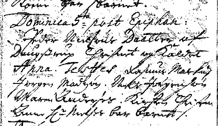 Anna Pedersdatter 1726 KB Østrup 1677-1742, 1726 (opslag 37) Anna døbt 21/7 Dominica 5te post Epiphan: Peder Nielsens Daatter af Daugstrup Christnet