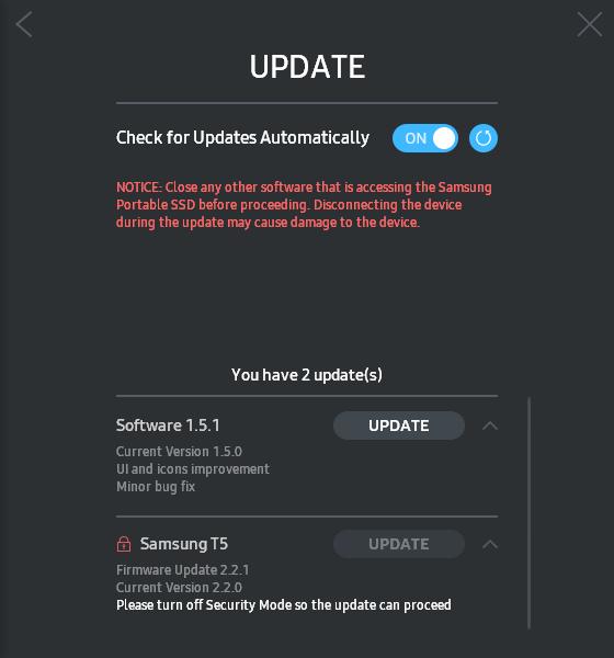 *Når brugeren skifter Check for Update Automatically fra OFF til ON, opdateres SW information ikke med det samme.