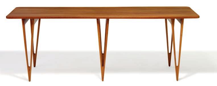 1024 BØRGE MOGENSEN b. Aalborg 1914, d. Gentofte 1972 Work table with teak top, mounted on six sculptural V-shaped cherry legs. Designed 1954. This example made 1954 by cabinetmaker Erhard Rasmussen.