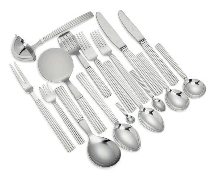 1053 SIGVARD BERNADOTTE b. 1907, d. 2002 "Bernadotte". Sterling silver cutlery. Georg Jensen 1945-1951 and after 1945. Designed 1939. Weight excluding pieces with steel 2750 gr.
