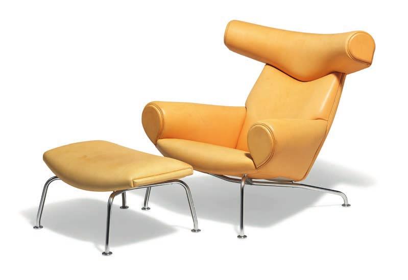 1086 HANS J. WEGNER b. Tønder 1914, d. Gentofte 2007 "Ox-Chair". Easy chair and matching footstool with frame of chromed steel.