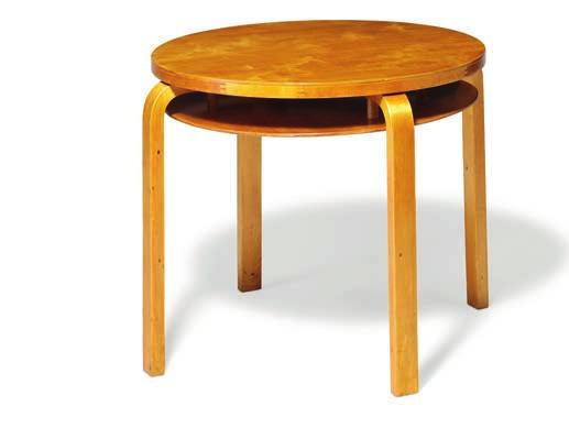 DKK 30,000-40,000 / 4,050-5,400 1100 ALVAR AALTO b. Kuortane 1898, d. Helsinki 1976 "Table no. 70". Circular birch coffee table with shelf, laminated L-shaped legs of birch.